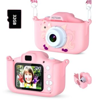 ASTGMI Macchina Fotografica Bambini, 12MP Mini Ricaricabile Fotocamera Digitale Bambina Videocamera Regalo per Ragazze Ragazzi 3-10 Anni, con Scheda 32 GB, Regali Giocattolo di Natale & Compleanno