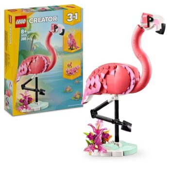 LEGO Creator 3 in 1 Animali Selvatici: Fenicottero Rosa Giocattolo - Si Trasforma in Pappagallo Cacatua o Axolotl - Regalo di Compleanno Creativo per Bambine e Bambini da 8 Anni in su - 31170