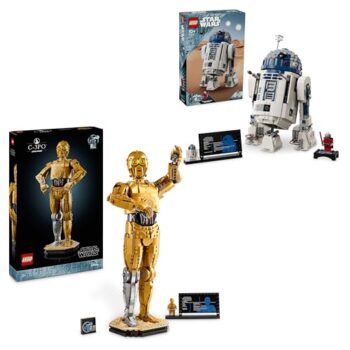 LEGO Star Wars C-3PO Droid Figure + R2-D2 Model Set, Kit modello da collezione da costruire con la minifigure del personaggio, Idea regalo cimeli per uomini, donne e fan 75398 + 75379