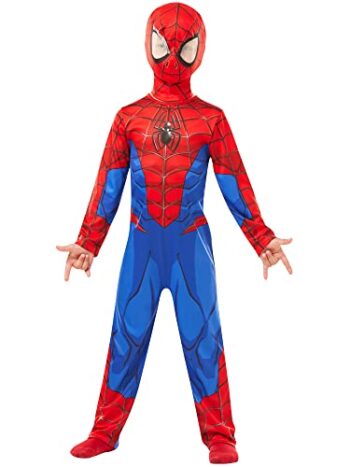 Rubies Costume Spiderman Classico per ragazzi e ragazza, Tuta stampata, copriscarpe e maschera, Oficiale Marvel per Carnevale, Halloween, Natale e cumpleanno