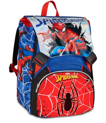 Seven Zaino Scuola Estensibile Big Spiderman, Blu, 24L, Espandibile tramite zip, Tasca frontale, Tasca laterale portaborraccia, Scuola elementare, Bambino