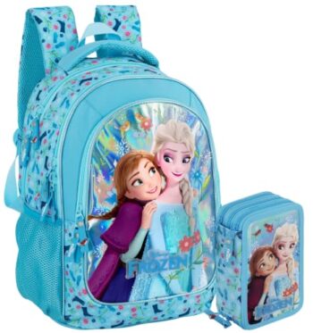 Clondo Set Scuola 2 Pezzi Per Frozen Fan Zaino Scuola Elementare Bambina 43cm Ergonomico + Astuccio 3 Scomparti Completo (46 Accessori) | School Pack Personaggi