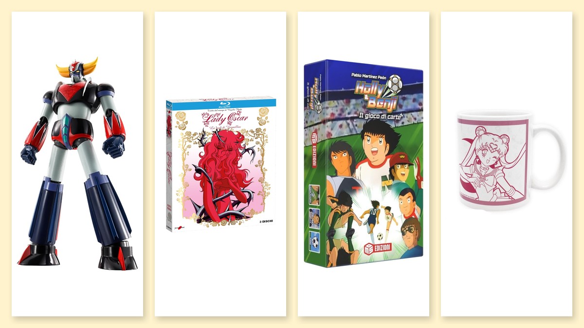 Regali nerd anni '80 e '90: Goldrake, Lady Oscar, gioco di carte Holly e Benji e tazza Sailor Moon